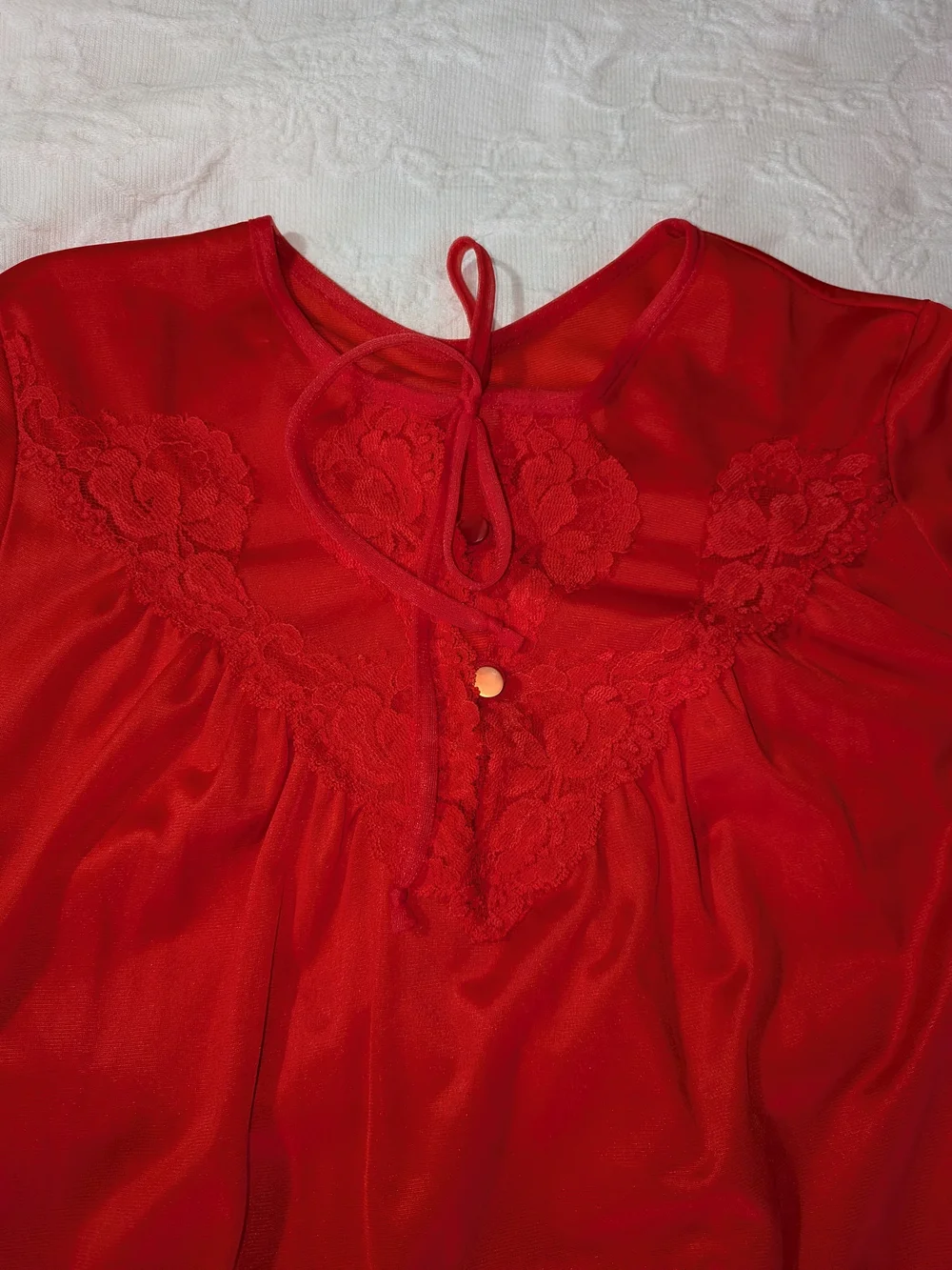Vintage Nancy King Red Women's Long Nightgown with Lace Trim Size Medium